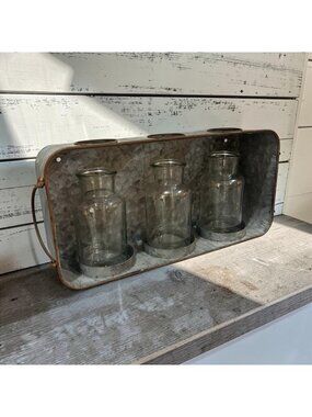 Galvanized Metal Decor W Glass Based Plant Propagation Accent Farmhouse